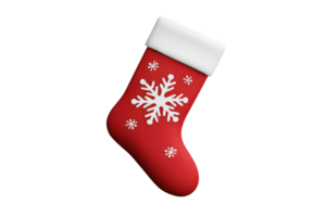 A red Christmas stocking with white snowflake design, perfect for holiday decorations and festive cheer. stocking features classic design with white cuff, ideal for hanging by fireplace or as png