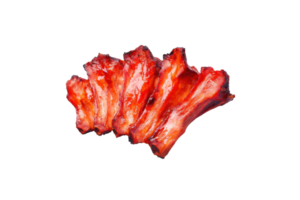 un jugoso, vidriado parilla costillas arreglado en ventilador forma en transparencia antecedentes. costillas son saburral con rico, rojo salsa, destacando su sabroso y apetitoso apariencia png