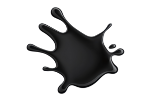 A black ink splash with smooth edges and glossy texture, isolated on transparency background. splash has irregular shape, resembling paint splatter, and conveys sense of creativity and spontaneity png