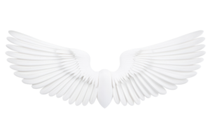 A White angel wings with detailed feathers spread symmetrically, symbolizing purity and freedom. wings are isolated on transparency background, creating serene and ethereal effect png