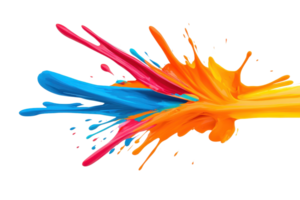 A Vibrant splashes of blue, pink, and orange paint collide dynamically, creating energetic and colorful abstract design. vivid colors and fluid motion evoke creativity and artistic expression png