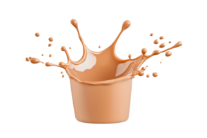 A splash of creamy beige liquid forms artistic shape against transparency background, capturing motion and fluidity. dynamic splash creates sense of energy and movement png