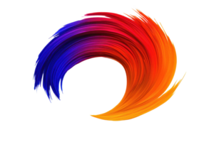 A vibrant swirl of colorful brush strokes forms dynamic circular shape, blending shades of red, orange, and blue against transparent background png