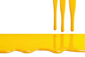 A Bright yellow paint drips against transparency background, creating vibrant and artistic contrast. smooth texture and glossy finish of paint add dynamic and creative element to image png