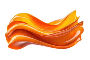 A vibrant, flowing abstract shape in shades of orange and yellow, resembling liquid or molten material, with glossy finish and dynamic curves png