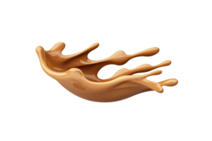 A dynamic splash of caramel colored liquid captured mid air, showcasing fluid motion and smooth texture. image highlights rich, glossy appearance of liquid, evoking sense of indulgence and luxury png