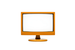 A vintage orange computer monitor with blank white screen, isolated on transparency background, showcasing retro technology design png