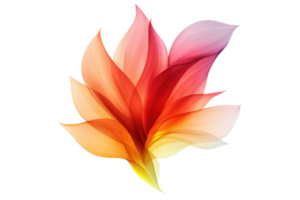 A vibrant abstract illustration of layered, translucent petals in shades of red, orange, and yellow, resembling blooming flower. design conveys sense of movement and energy png