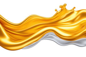 A dynamic wave of golden and silver liquid splashes against transparency background, creating sense of movement and luxury. fluid forms crown like shape at peak of splash png