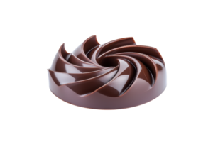 A glossy, spiral shaped chocolate dessert with smooth, shiny surface, showcasing intricate swirls and rich, dark color, perfect for gourmet presentations png