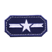 A navy blue embroidered patch features white star in center with two horizontal stripes on either side, outlined with white stitching, creating bold and striking design png