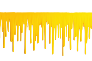 A vibrant yellow paint drip effect creates dynamic and artistic visual, resembling liquid gold cascading down. bright color and fluid motion add sense of creativity and energy to design png