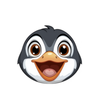 A This features cute, cartoon penguin face with large, expressive eyes and open beak, conveying joyful expression. penguin head is round with black and white color scheme.cute cartoon penguin face png