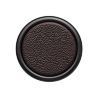 A round, textured brown leather surface is encased in sleek black frame, creating stylish and modern appearance. leather grainy texture adds depth and character to design png