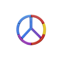 A colorful peace symbol with segments in blue, red, yellow, and purple, representing harmony and unity. vibrant design stands out against plain background png
