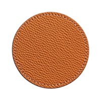 A round, textured leather patch in warm brown color with visible stitching around edges, creating rustic and handcrafted appearance png