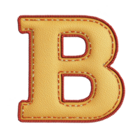 An image features textured letter B with leather like appearance and red stitching, creating bold and stylish design. letter is isolated transparency background.leather letter B with red stitching png