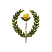 A This features golden embroidered flower encircled by laurel wreath on transparency background, symbolizing elegance and achievement. intricate design highlights craftsmanship png