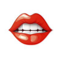 A vibrant illustration of glossy red lips with white teeth, showcasing playful and bold expression. lips are stylized with shiny finish, emphasizing modern and artistic design png