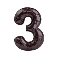 A shiny, textured number three with dark, glossy surface and unique, reptile like pattern creates striking visual effect. design is bold and modern, perfect for creative projects png