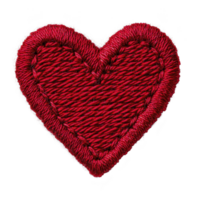 A red embroidered heart patch with intricate stitching and textured fabric surface, perfect for adding touch of love to clothing or accessories. vibrant color and detailed design make it charming png