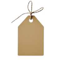 A blank brown paper tag with string is isolated on transparency background, perfect for labeling or gift wrapping. simple design allows for customization and creativity png