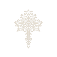 An Ornate floral design with symmetrical patterns and intricate details, featuring elegant curves and leaf motifs, set against transparency background. design exudes classic and decorative style png