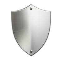 A shiny silver metal shield with smooth surface and rounded edges is displayed, featuring two screws at top and bottom for secure mounting png