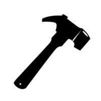 A silhouette of hammer with claw and handle, commonly used in construction and carpentry, is depicted against plain background. image highlights tool shape and design png