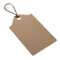 A blank brown paper tag with string attached, perfect for labeling or gift wrapping. tag has textured surface and simple, rustic design, ideal for crafts or personalizing gifts png