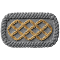 A This features decorative patch with intricate rope design. patch has rectangular shape with rounded edges, featuring gray braided border and central pattern of interwoven yellow ropes gray png
