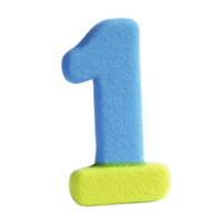A blue and yellow foam number one stands out against transparency background, showcasing playful and educational design. texture is soft, making it ideal for children learning activities png