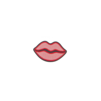 A red embroidered patch in shape of lips is displayed on plain background, showcasing playful and stylish design png