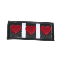 A rectangular embroidered patch features three red hearts transparency background with white stripes, symbolizing love and affection. design is simple yet striking, perfect for clothing png