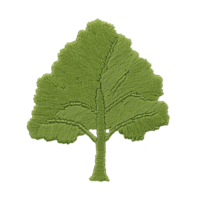 A This features green embroidered tree patch with detailed stitching, showcasing simple yet elegant design. patch is isolated transparency background, highlighting its texture and craftsmanship png