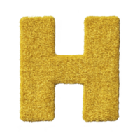 A textured yellow letter H with fuzzy surface, resembling sponge or fabric, stands out against plain background, creating playful and tactile visual effect png