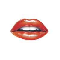 A vibrant illustration of glossy red lips with playful expression, showcasing shiny and bold appearance. lips are slightly parted, revealing white teeth, creating striking and eye catching visual png