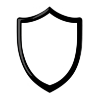 A simple black outline of shield symbolizing protection and security. minimalist design features classic shield shape with smooth, curved top and pointed bottom png