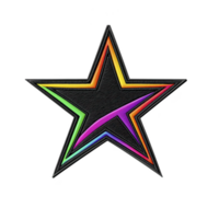 A vibrant, multicolored star with black outline, featuring gradient of rainbow colors that create dynamic and eye catching design. star bold colors and sharp lines convey sense of energy png