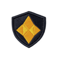 A This features black shield shaped patch with yellow diamond pattern in center, symbolizing strength and protection. embroidery is detailed and precise png