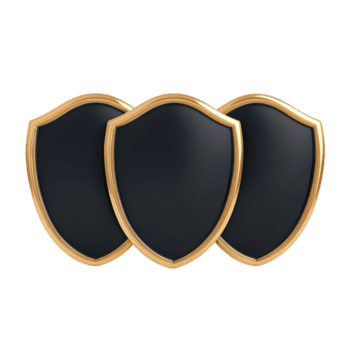 un' tre elegante nero scudi con oro frontiere siamo visualizzato, simboleggiante protezione e sicurezza. scudi siamo disposte nel riga, la creazione di senso di forza e unità png
