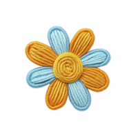 A vibrant embroidered flower with orange and blue petals, featuring intricate stitching and cheerful design, perfect for adding playful touch to fabric projects png