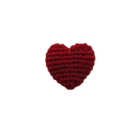 A red knitted heart with textured pattern symbolizes warmth and love, set against plain background. handcrafted design evokes sense of coziness and affection png