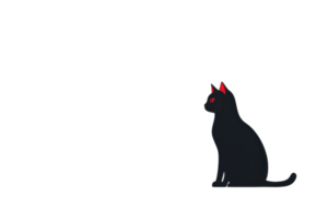 A black cat with red eyes sits on transparency background, creating mysterious and intriguing atmosphere. minimalist design emphasizes cat silhouette and striking eyes png