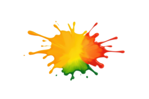 A vibrant splash of colorful paint in yellow, red, and green, creating artistic and dynamic effect on transparency background png