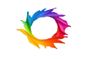 A vibrant circular splash of rainbow colors creates dynamic and energetic design, symbolizing creativity and diversity. swirling hues blend seamlessly, forming captivating visual png