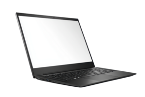 A sleek black laptop with minimalist design, featuring thin profile and blank screen, ideal for modern workspaces and tech enthusiasts png