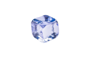 A single, clear ice cube with smooth edges and reflective surface, isolated on transparency background, showcasing its transparency and geometric shape png