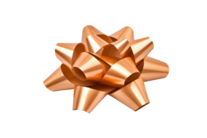 A shiny metallic orange gift bow with glossy finish, perfect for decorating presents and adding festive touch to any occasion. bow features multiple loops creating star like shape png