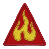 A This features triangular patch with yellow flame design red background, symbolizing fire or heat. patch has embroidered texture, giving it rugged and durable appearance.flame patch red triangle png